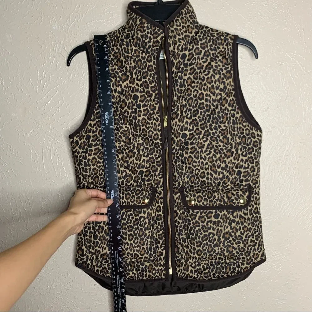 J.crew quilted puffer vest zip up leopard brown‎